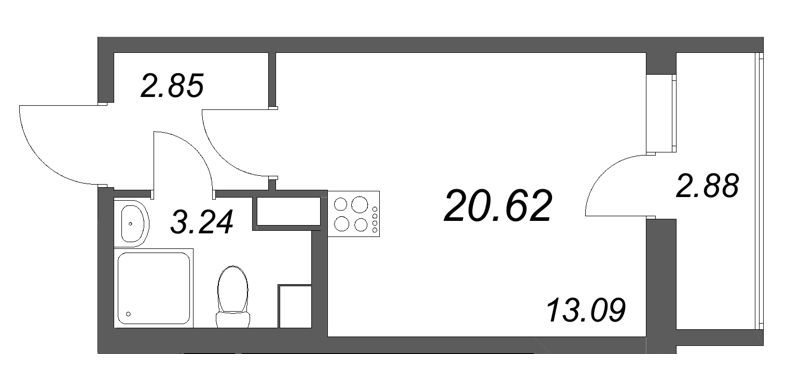 Квартира-студия, 20.62 м² в ЖК "Кинопарк" - планировка, фото №1