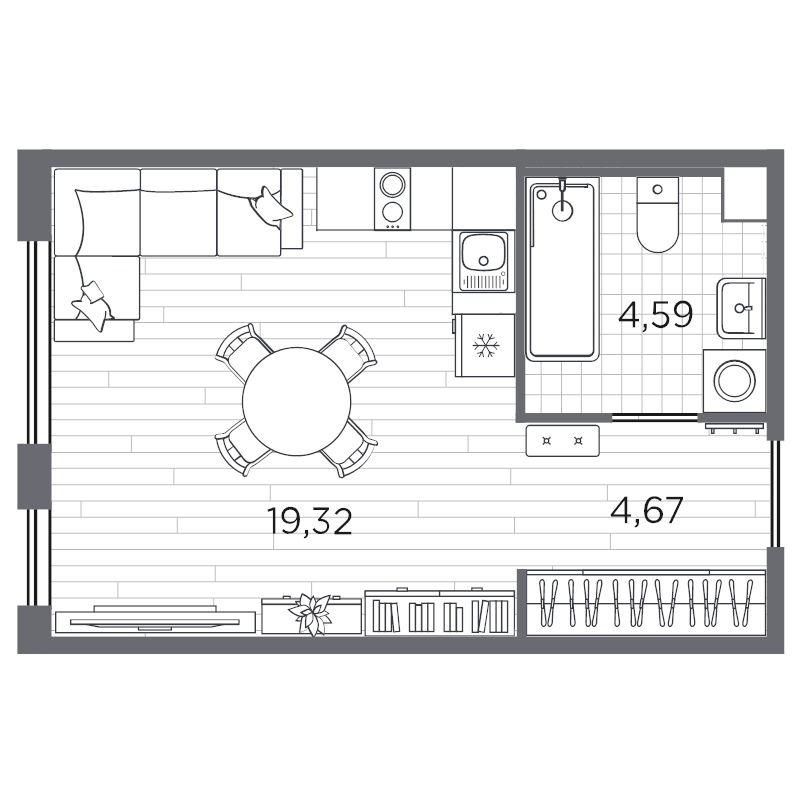 Квартира-студия, 28.58 м² в ЖК "PLUS Пулковский" - планировка, фото №1