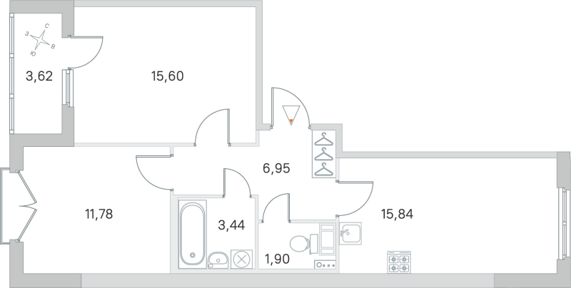 3-комнатная (Евро) квартира, 55.51 м² в ЖК "Любоград" - планировка, фото №1