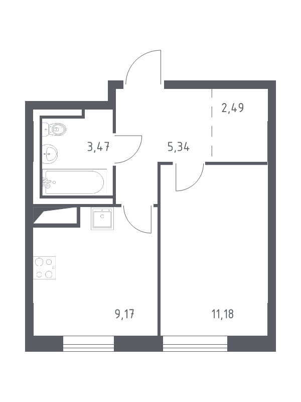 1-комнатная квартира, 31.65 м² в ЖК "Квартал Лаголово" - планировка, фото №1