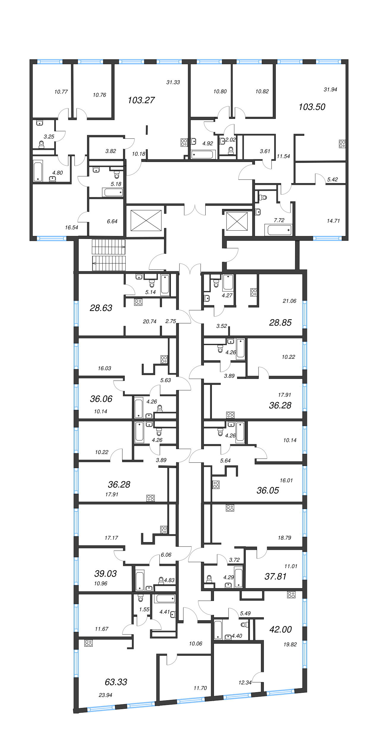 Квартира-студия, 28.63 м² в ЖК "Legenda Васильевского" - планировка этажа