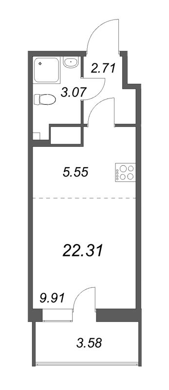 Квартира-студия, 22.31 м² в ЖК "Аквилон Янино" - планировка, фото №1