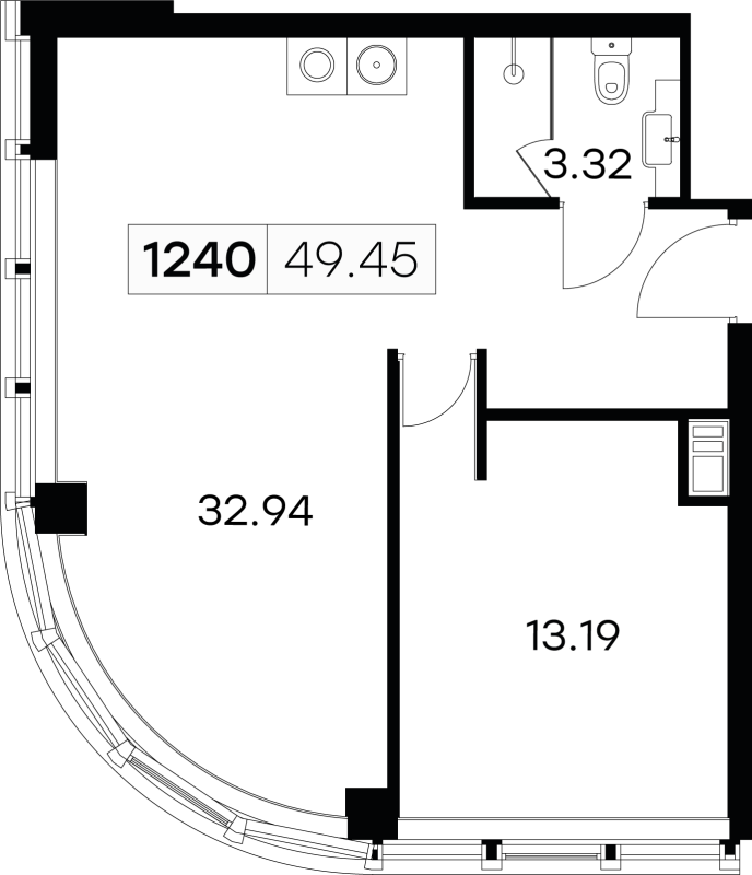2-комнатная (Евро) квартира, 49.45 м² в ЖК "25/7 Заневский" - планировка, фото №1
