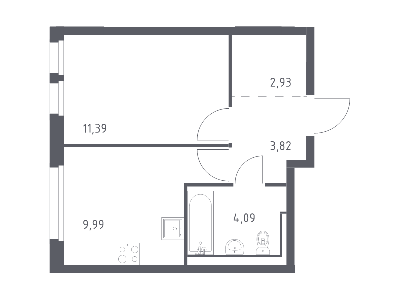1-комнатная квартира, 32.22 м² - планировка, фото №1