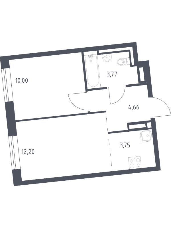 2-комнатная (Евро) квартира, 34.38 м² в ЖК "Квартал Лаголово" - планировка, фото №1