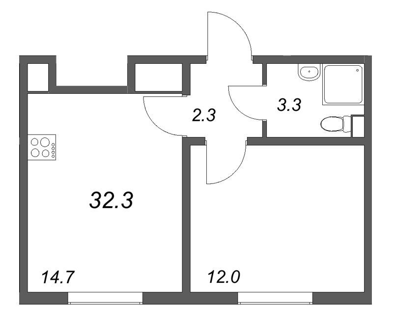 1-комнатная квартира, 32.3 м² в ЖК "ЛСР. Ржевский парк" - планировка, фото №1