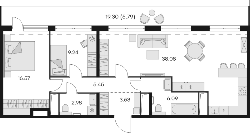 2-комнатная квартира, 89 м² в ЖК "GloraX Заневский" - планировка, фото №1