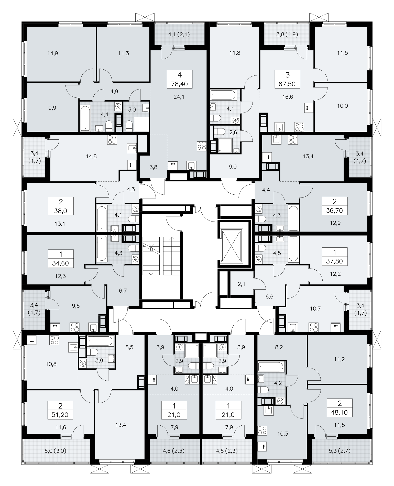1-комнатная квартира, 34.6 м² - планировка этажа