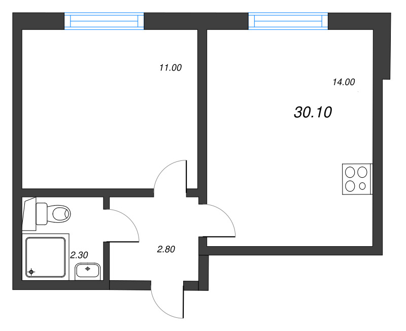 1-комнатная квартира, 30.1 м² в ЖК "ЛСР. Ржевский парк" - планировка, фото №1