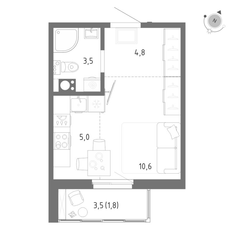 Квартира-студия, 25.8 м² - планировка, фото №1