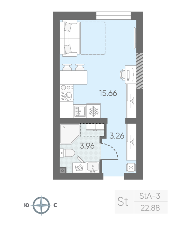 Квартира-студия, 22.88 м² в ЖК "Морская миля" - планировка, фото №1