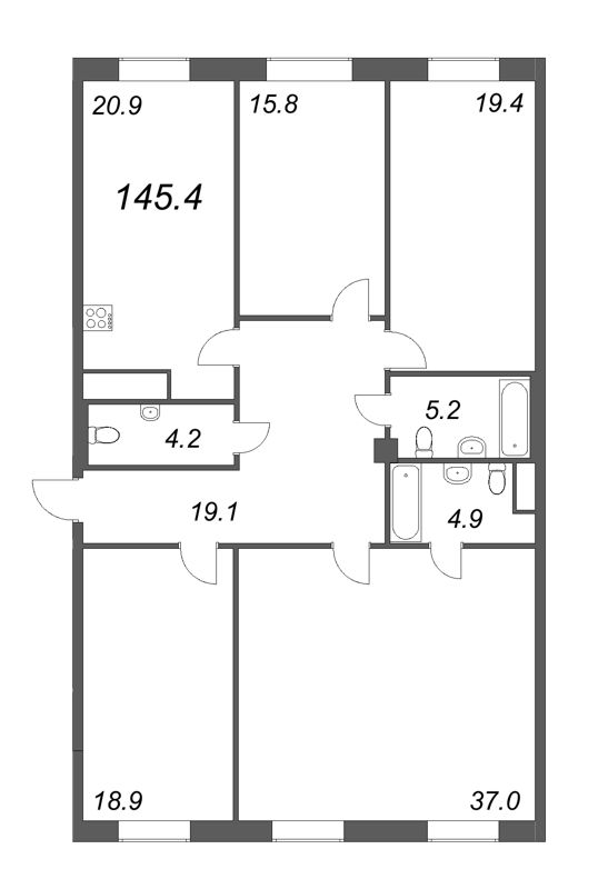 5-комнатная (Евро) квартира, 146.9 м² - планировка, фото №1
