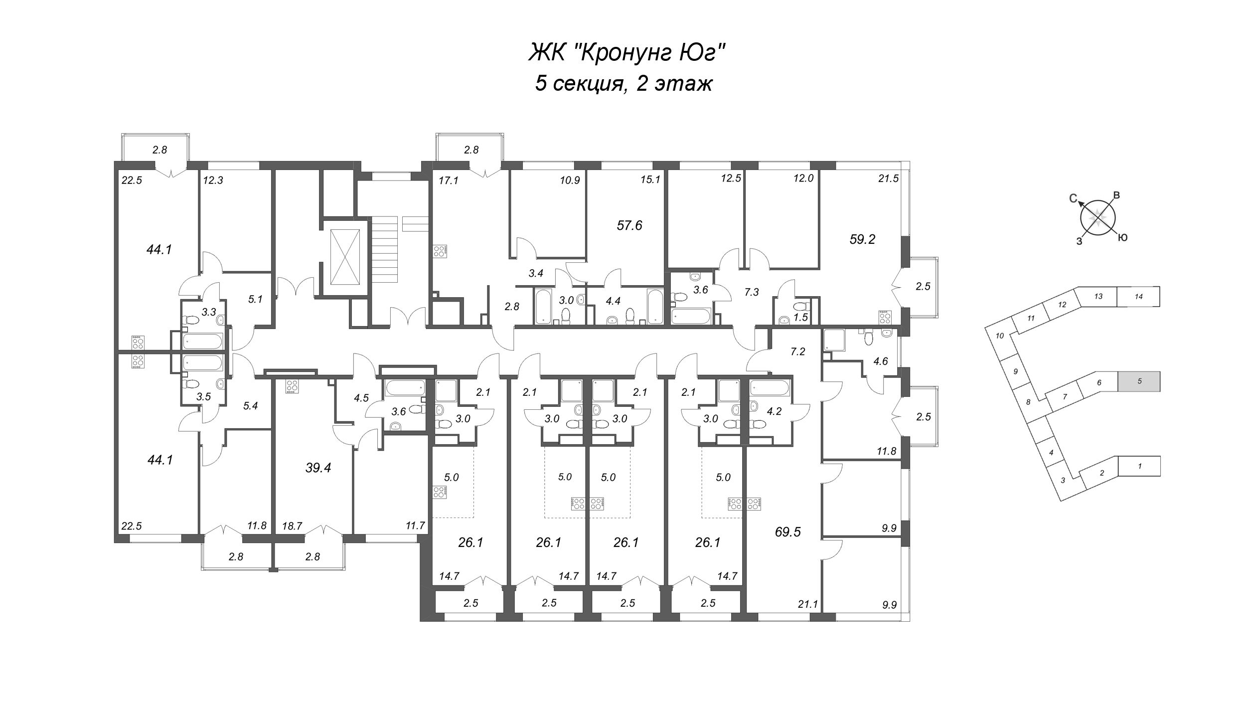 Квартира-студия, 26.1 м² - планировка этажа