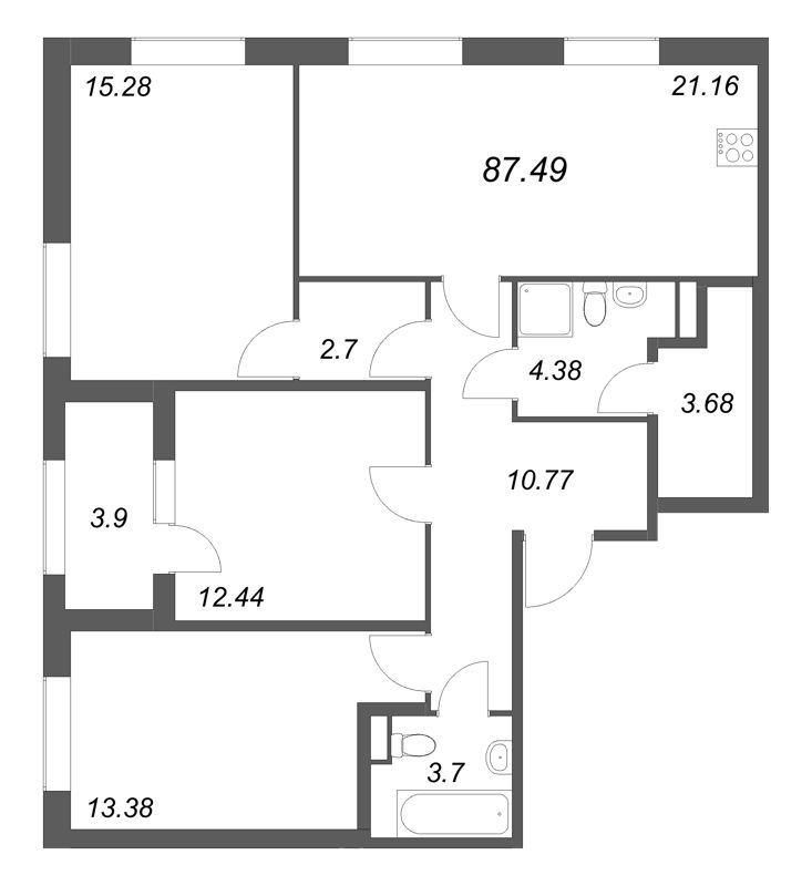4-комнатная (Евро) квартира, 87.49 м² в ЖК "Дубровский" - планировка, фото №1