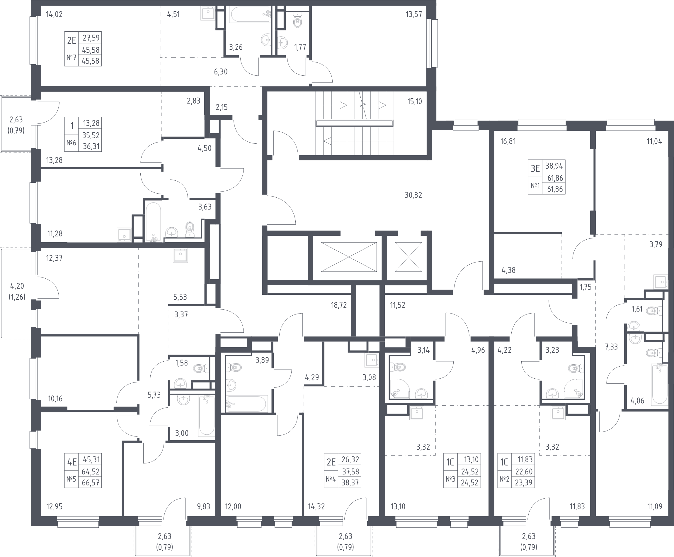 2-комнатная (Евро) квартира, 38.37 м² в ЖК "Новые Лаврики" - планировка этажа