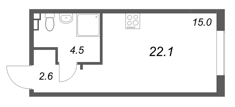 Квартира-студия, 22.1 м² в ЖК "Пулково Лейк" - планировка, фото №1