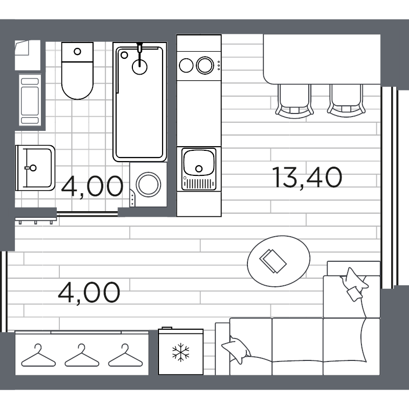 Квартира-студия, 21.4 м² в ЖК "PLUS Пулковский" - планировка, фото №1