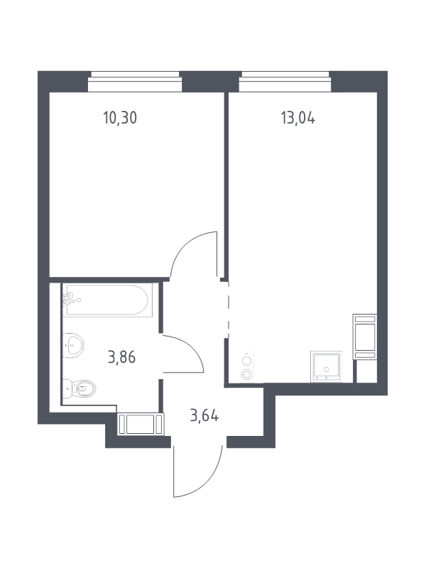 1-комнатная квартира, 30.84 м² - планировка, фото №1