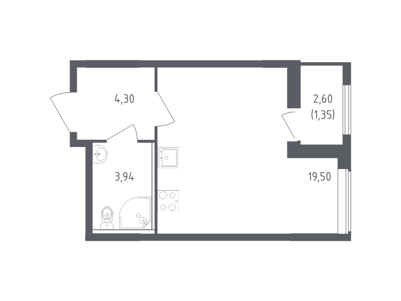 Квартира-студия, 29.09 м² - планировка, фото №1