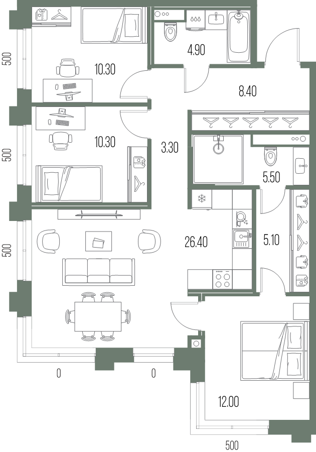4-комнатная (Евро) квартира, 86.2 м² в ЖК "Легенда на Охте" - планировка, фото №1