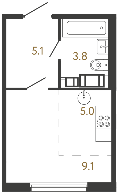 Квартира-студия, 23 м² в ЖК "Гений" - планировка, фото №1