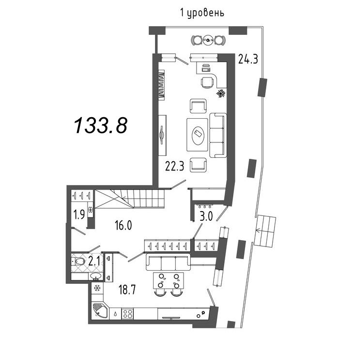 4-комнатная квартира, 132.8 м² - планировка, фото №2