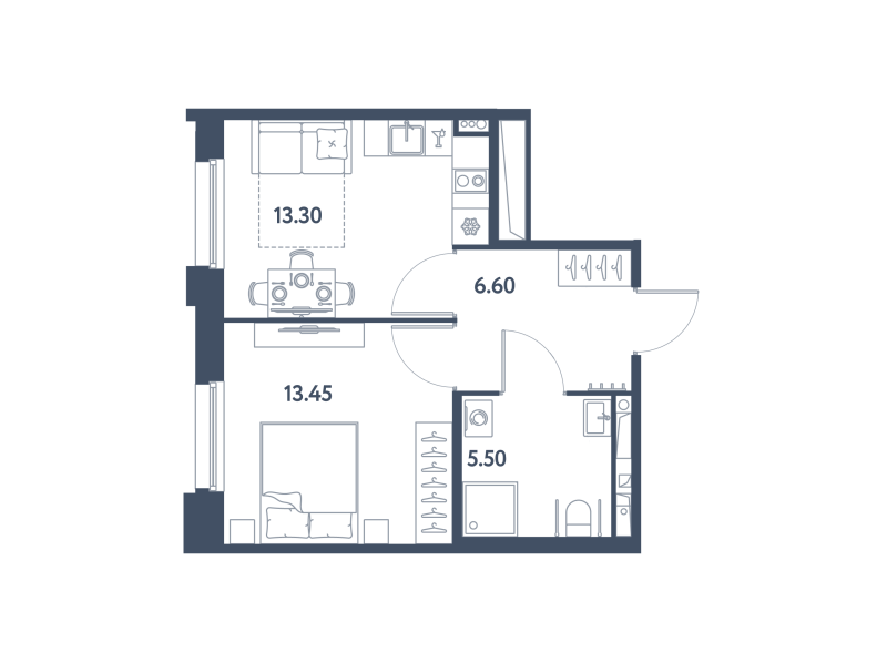 1-комнатная квартира, 38.83 м² в ЖК "Авеню-Апарт Пулково" - планировка, фото №1