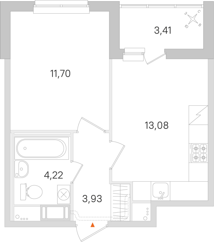 1-комнатная квартира, 32.93 м² в ЖК "Ясно.Янино" - планировка, фото №1