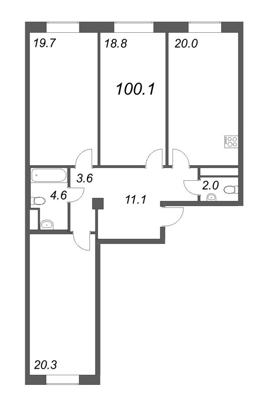 4-комнатная (Евро) квартира, 100.3 м² - планировка, фото №1