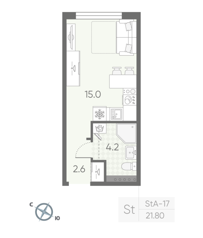 Квартира-студия, 21.8 м² в ЖК "Пулково Lake" - планировка, фото №1