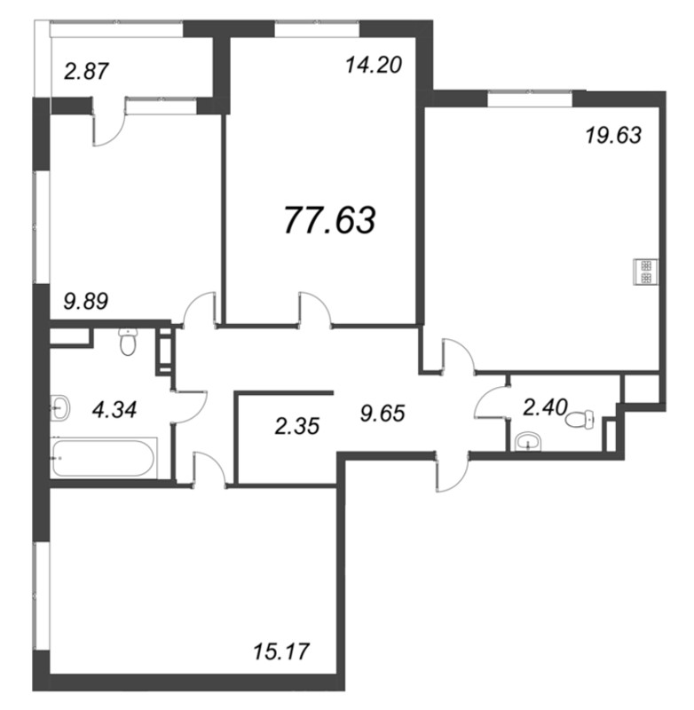 4-комнатная (Евро) квартира, 77.63 м² в ЖК "Б15" - планировка, фото №1