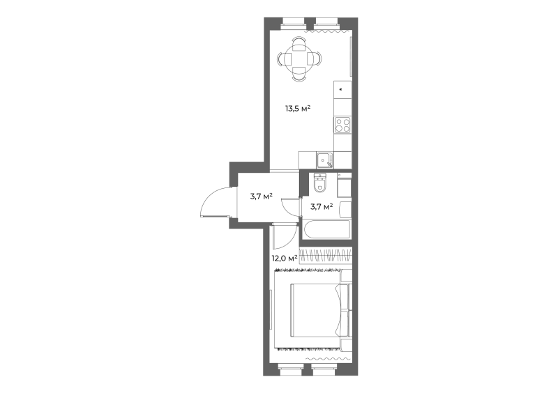1-комнатная квартира, 32.9 м² в ЖК "ЭКО Квартал NEGA" - планировка, фото №1