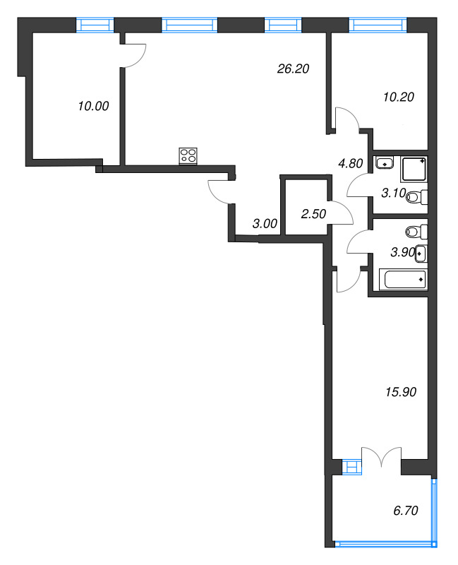 4-комнатная (Евро) квартира, 82.36 м² в ЖК "Новый Питер" - планировка, фото №1