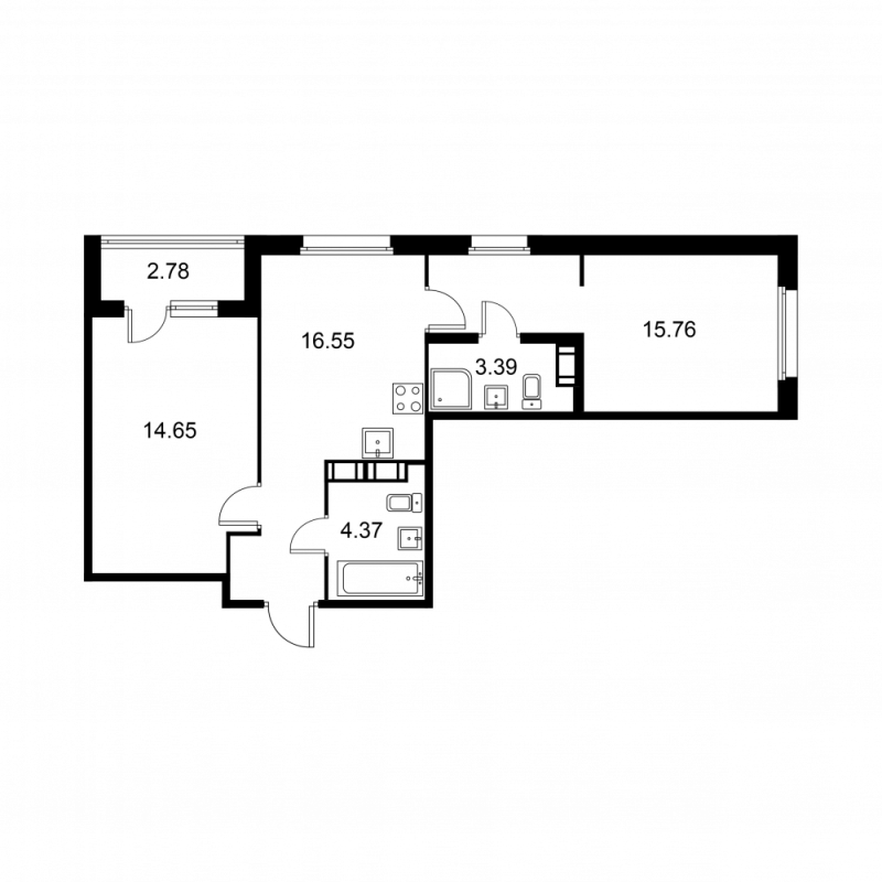 3-комнатная (Евро) квартира, 56.11 м² в ЖК "Квартал Заречье" - планировка, фото №1