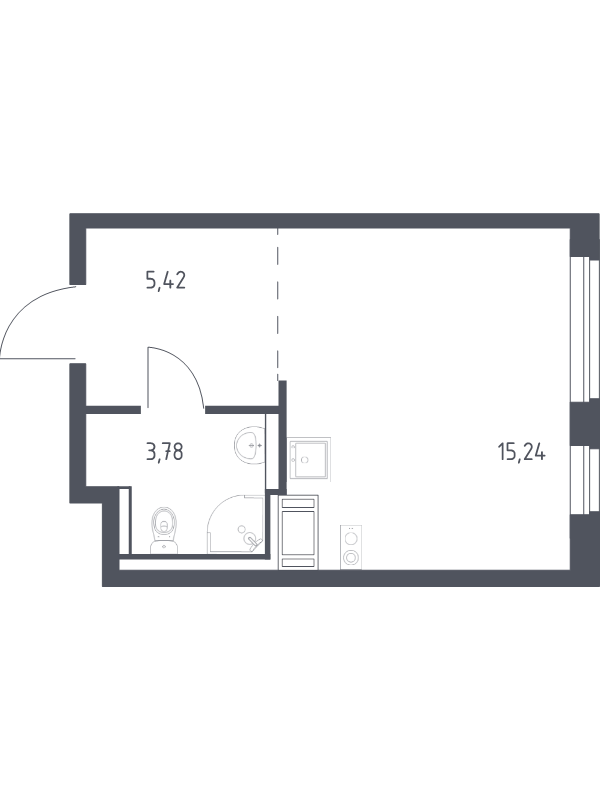 Квартира-студия, 24.44 м² в ЖК "Квартал Торики" - планировка, фото №1