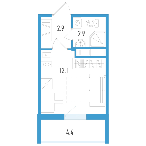 Квартира-студия, 19.2 м² в ЖК "Аэросити" - планировка, фото №1