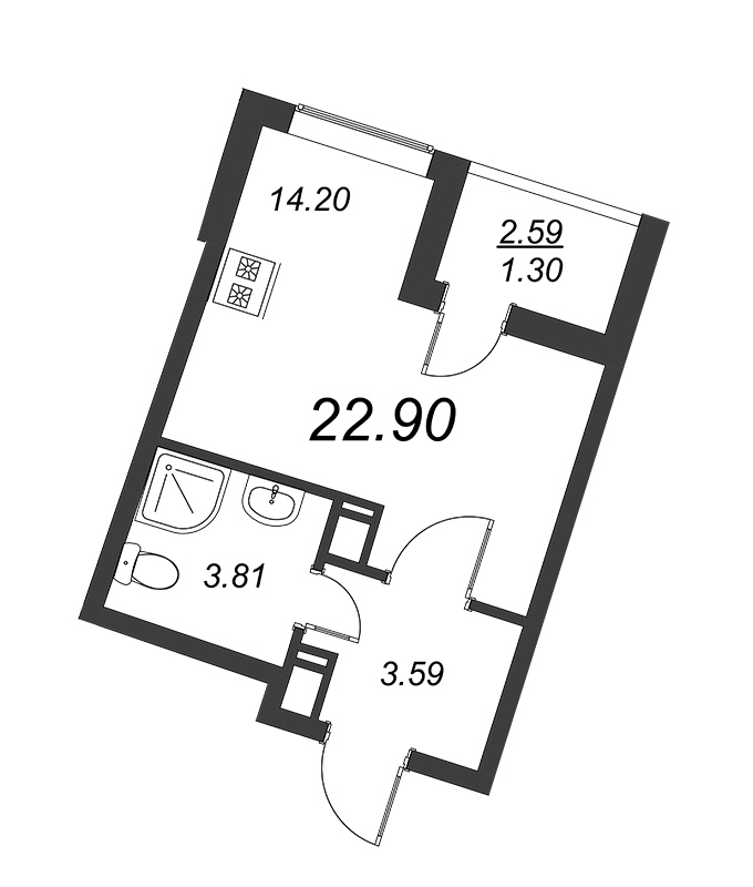 Квартира-студия, 22.9 м² в ЖК "CHKALOV" - планировка, фото №1