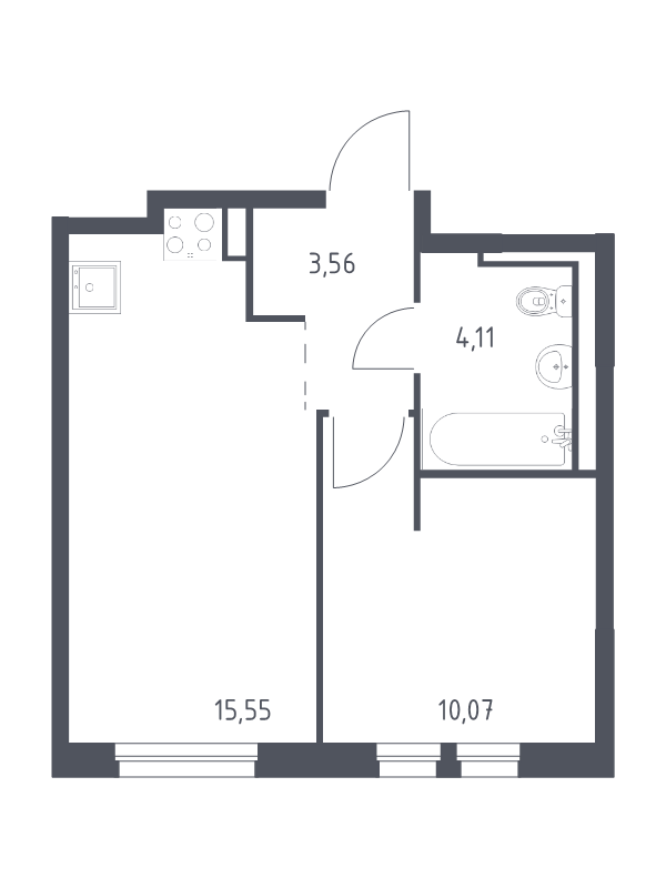 2-комнатная (Евро) квартира, 33.29 м² - планировка, фото №1