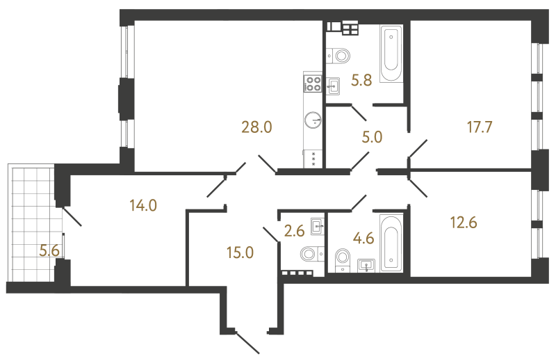4-комнатная (Евро) квартира, 105.3 м² в ЖК "Коллекционер" - планировка, фото №1
