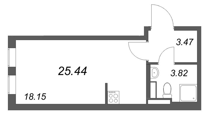 Квартира-студия, 25.44 м² в ЖК "Новая история" - планировка, фото №1