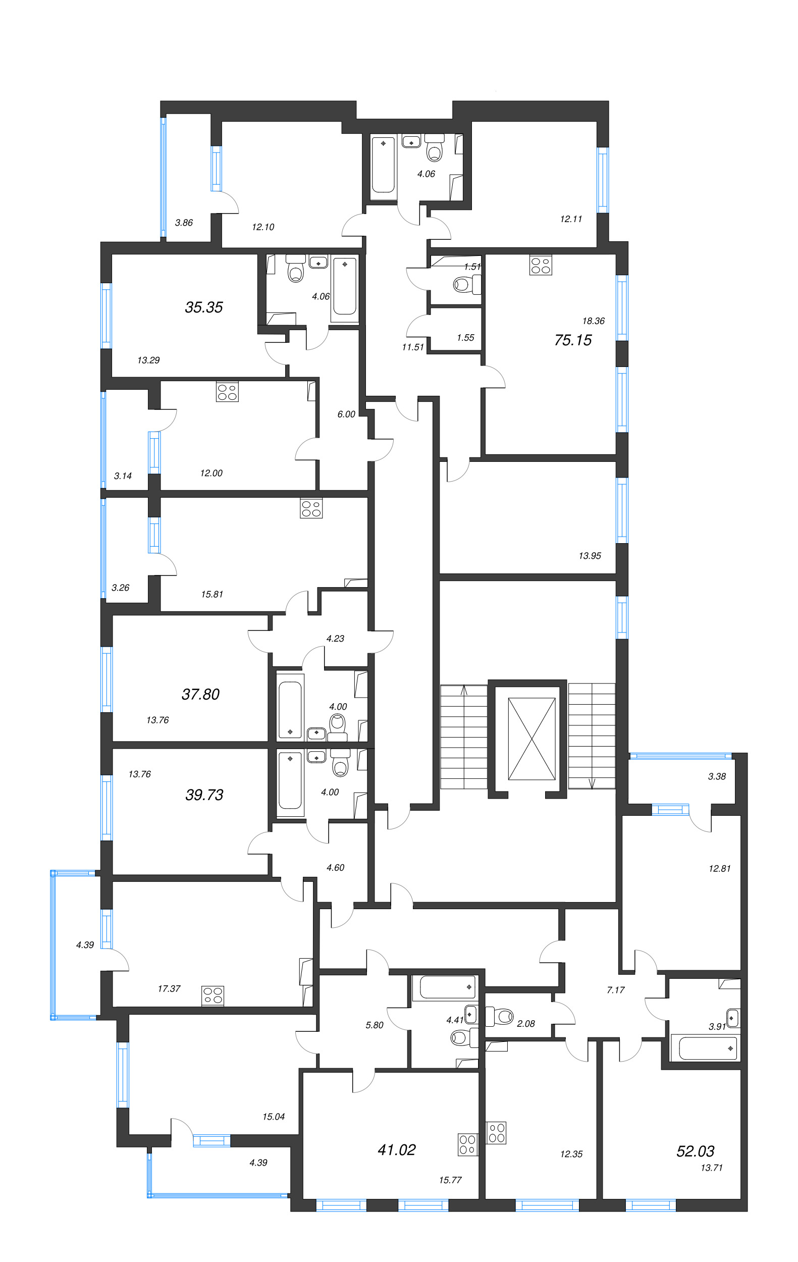1-комнатная квартира, 35.35 м² в ЖК "Любоград" - планировка этажа