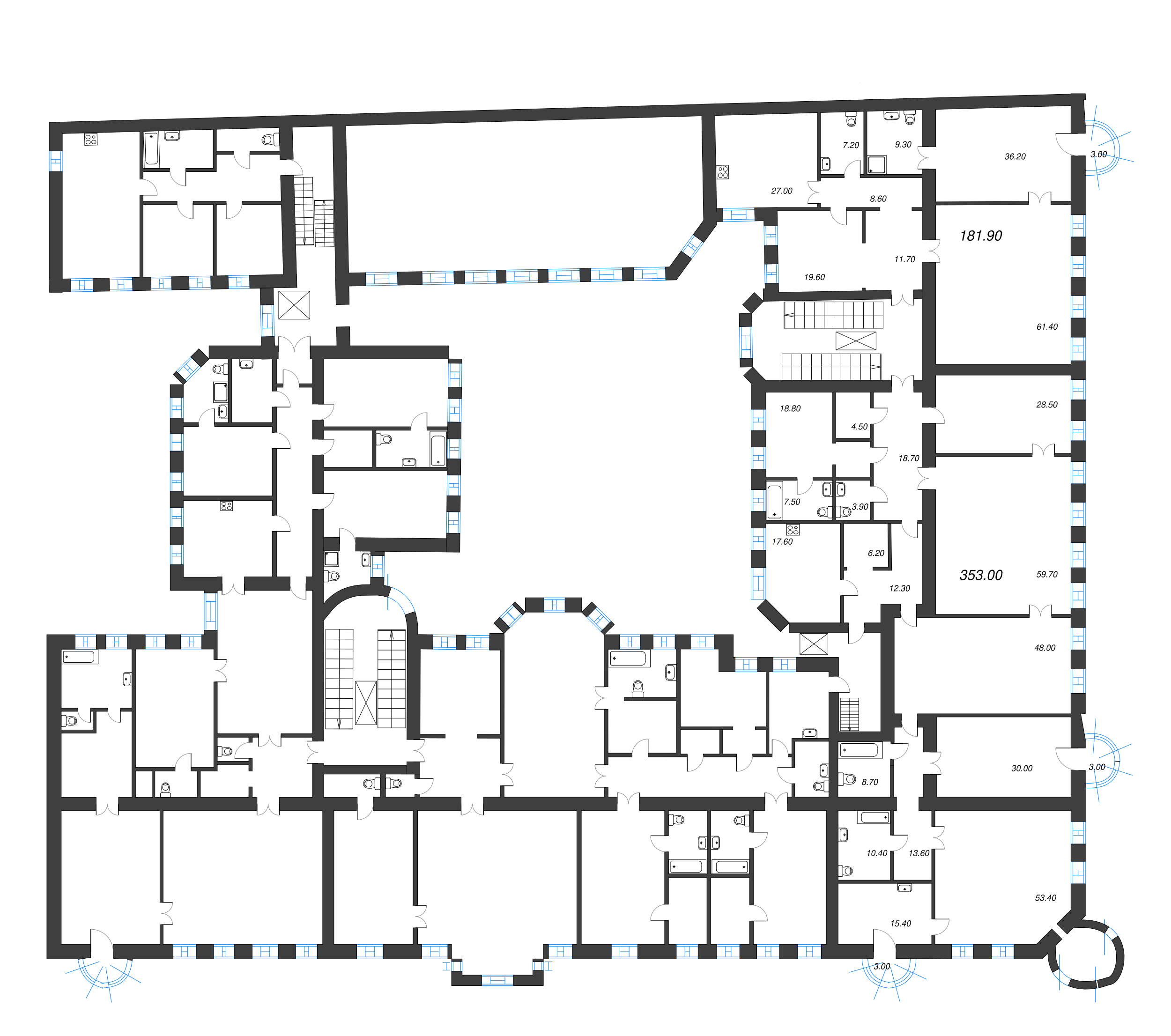 6-комнатная квартира, 354.92 м² в ЖК "Три Грации" - планировка этажа