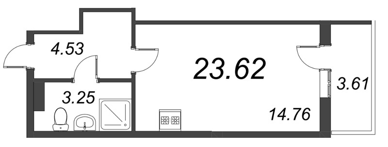 Квартира-студия, 23.62 м² - планировка, фото №1