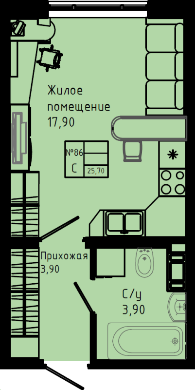 Квартира-студия, 25.7 м² в ЖК "Pixel" - планировка, фото №1