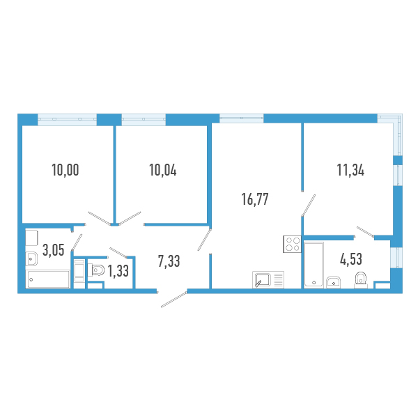 4-комнатная (Евро) квартира, 64.39 м² - планировка, фото №1