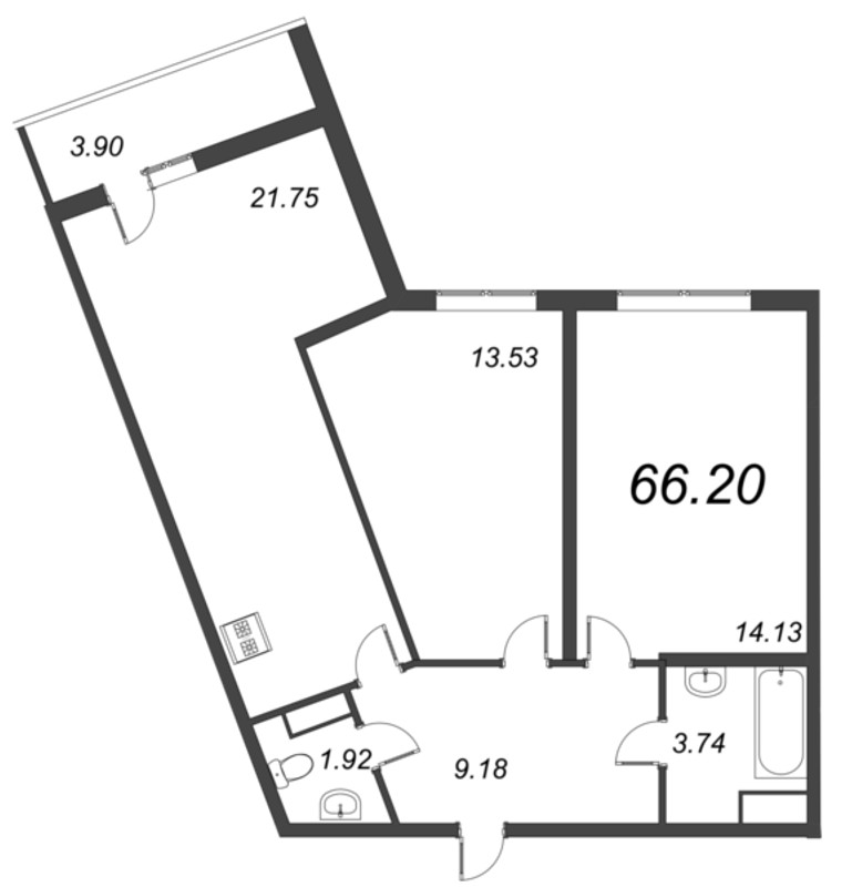 3-комнатная (Евро) квартира, 66.2 м² - планировка, фото №1