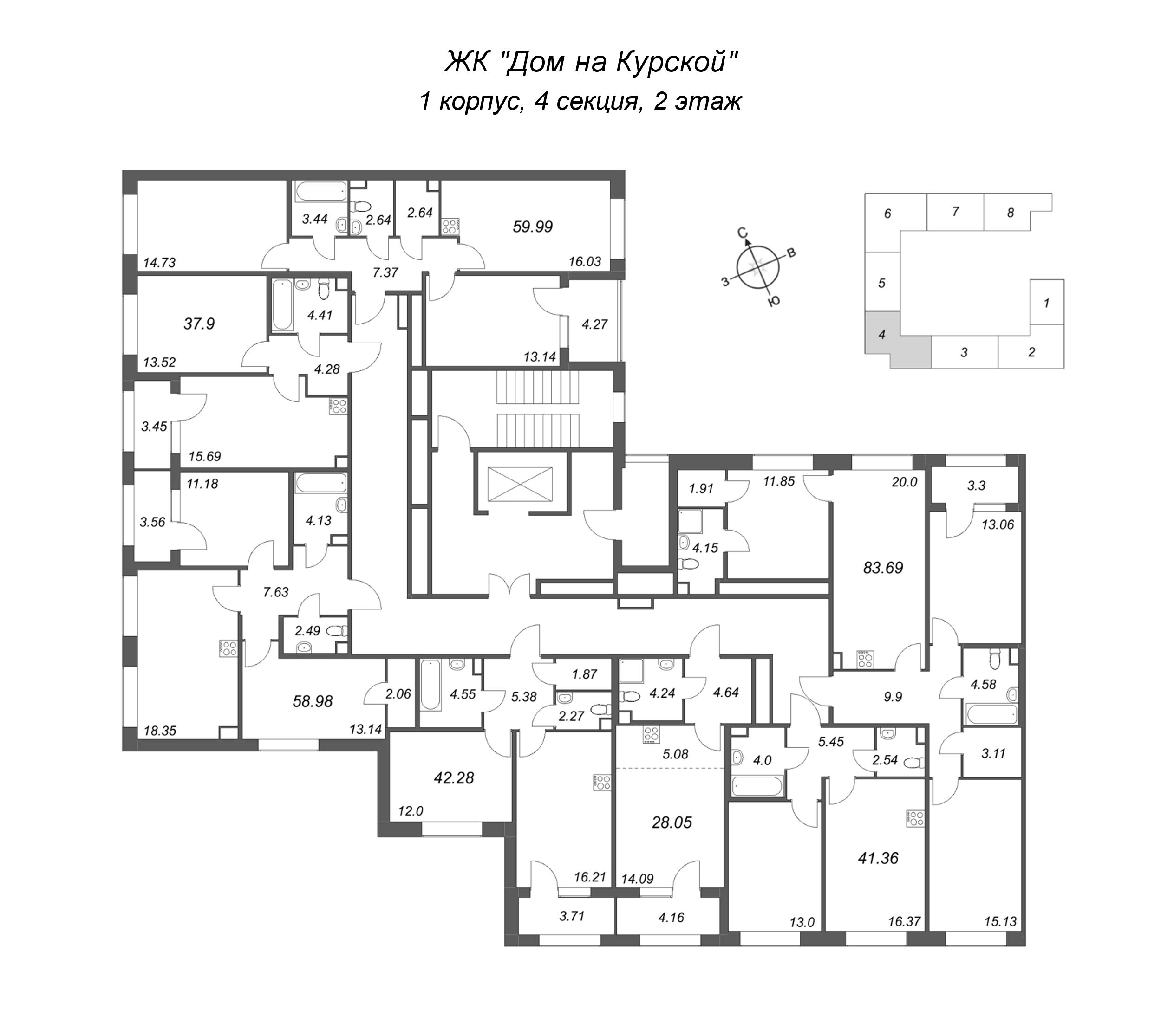 Квартира-студия, 28.05 м² в ЖК "Дом на Курской" - планировка этажа