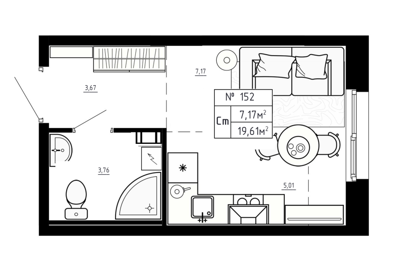 Квартира-студия, 19.61 м² в ЖК "Аннино Сити" - планировка, фото №1