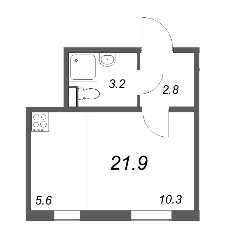 Квартира-студия, 21.6 м² в ЖК "ЛСР. Ржевский парк" - планировка, фото №1