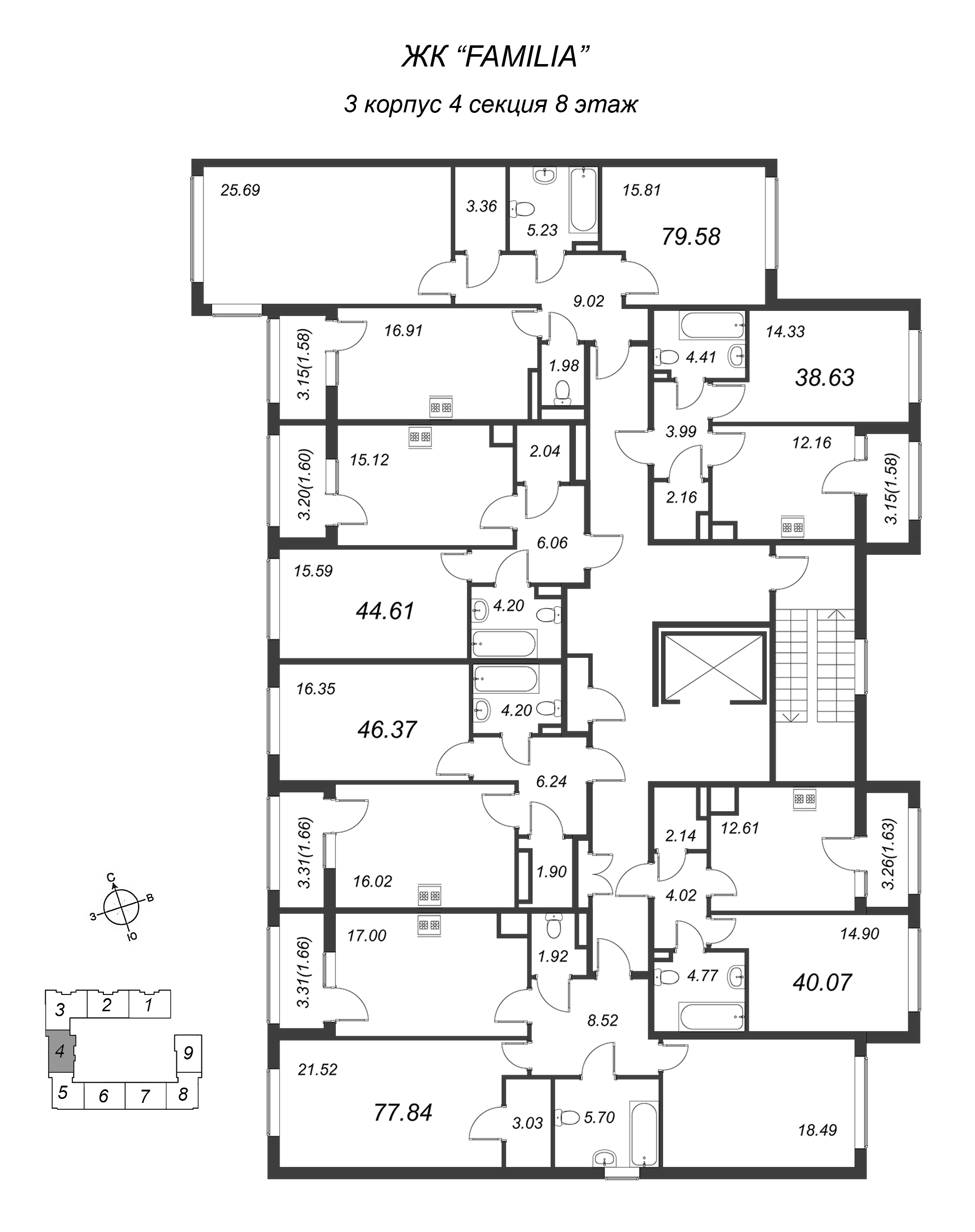 2-комнатная квартира, 78.1 м² - планировка этажа